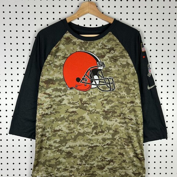 Cleveland Browns Nike T Shirt Medium On Field Camo Workout 3/4 Sleeve NFL USA - Picture 2 of 7
